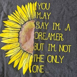 Vintage Black John Lennon T-Shirt with Yellow Sunflower Graphic